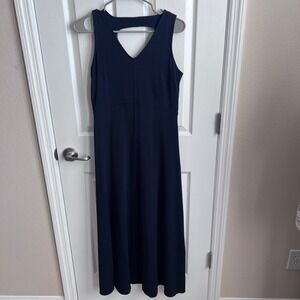 Talbots Navy Blue Sleeveless V Neck Maxi Dress Size S Cutout Back Cotton Modal